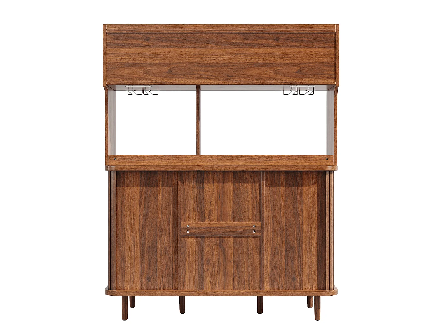 Köksbuffé 140x40,5x174,5 cm, förvaringsskåp med skjutdörrar i glas och rottinglådor - Valnöt
