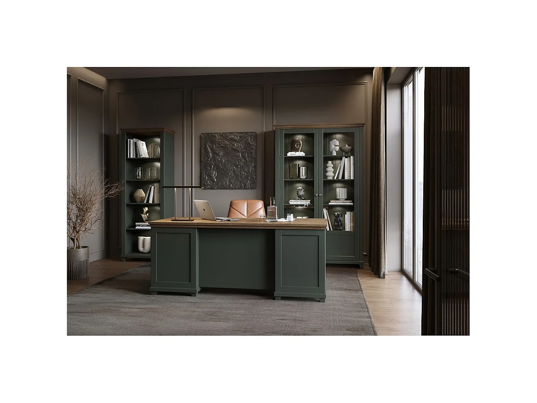 Biblioteca ASSIA verde scuro e legno 71 cm - 5 nicchie aperte - Eleganza sobria e design