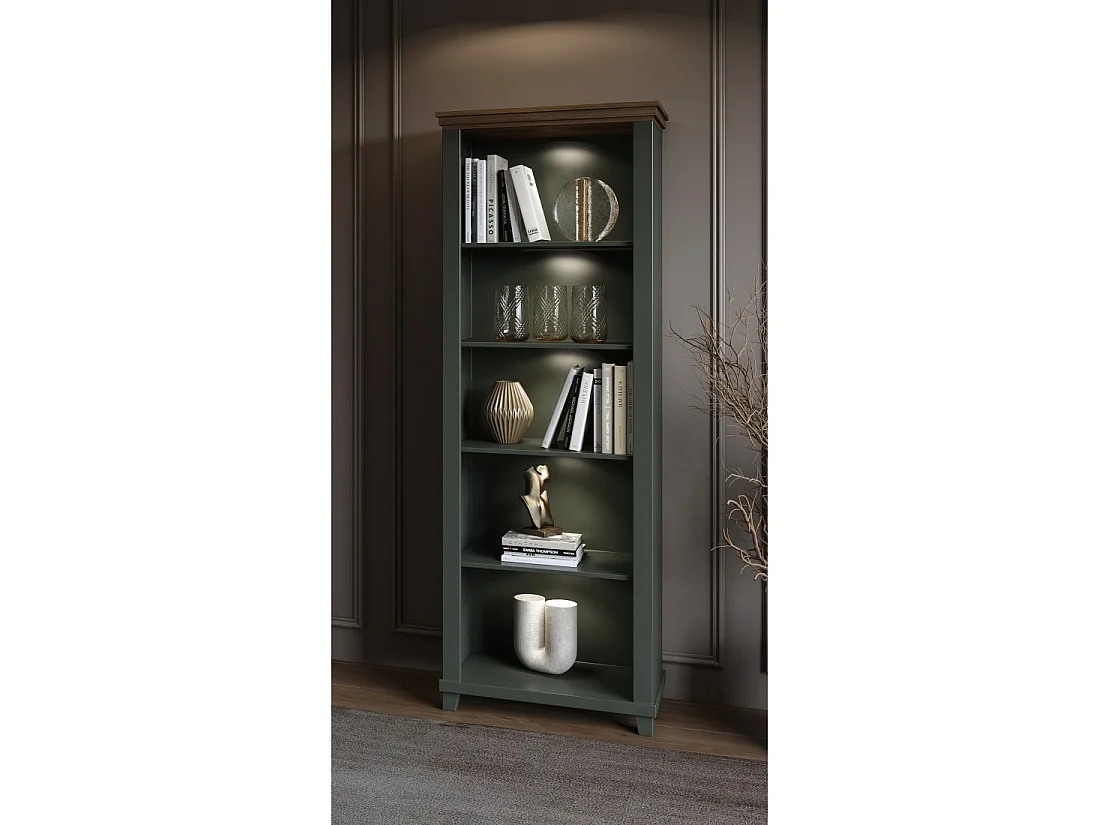Biblioteca ASSIA verde scuro e legno 71 cm - 5 nicchie aperte - Eleganza sobria e design