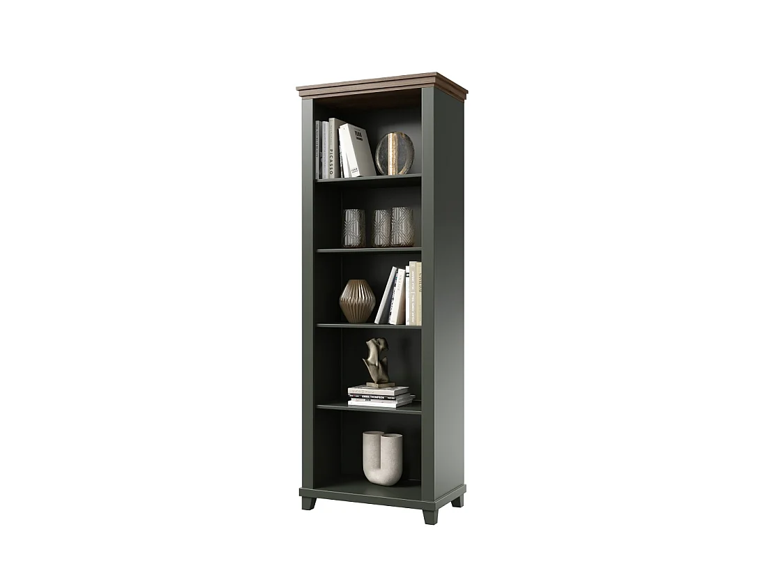Biblioteca ASSIA verde scuro e legno 71 cm - 5 nicchie aperte - Eleganza sobria e design