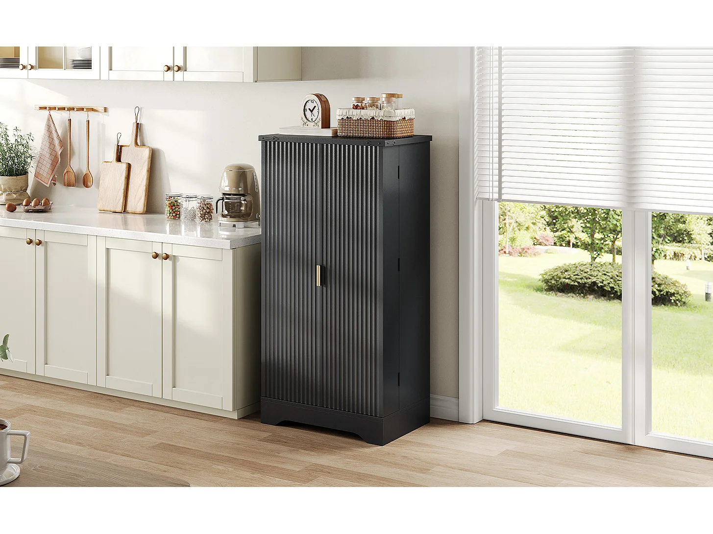 Buffet haut avec LED , 2 portes et étagères réglables – Noir 60,5 x 40 x 120 cm