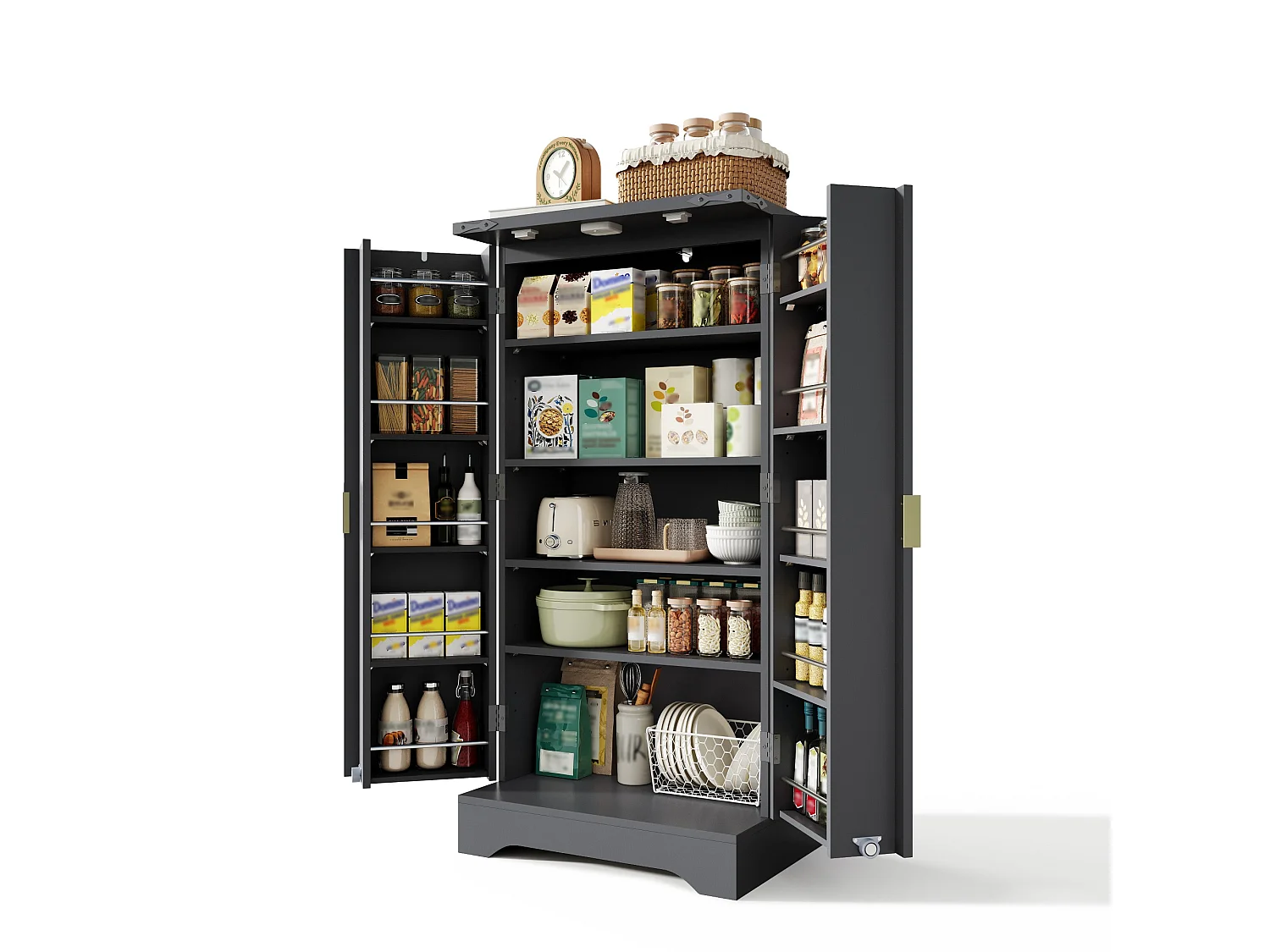 Buffet haut avec LED , 2 portes et étagères réglables – Noir 60,5 x 40 x 120 cm