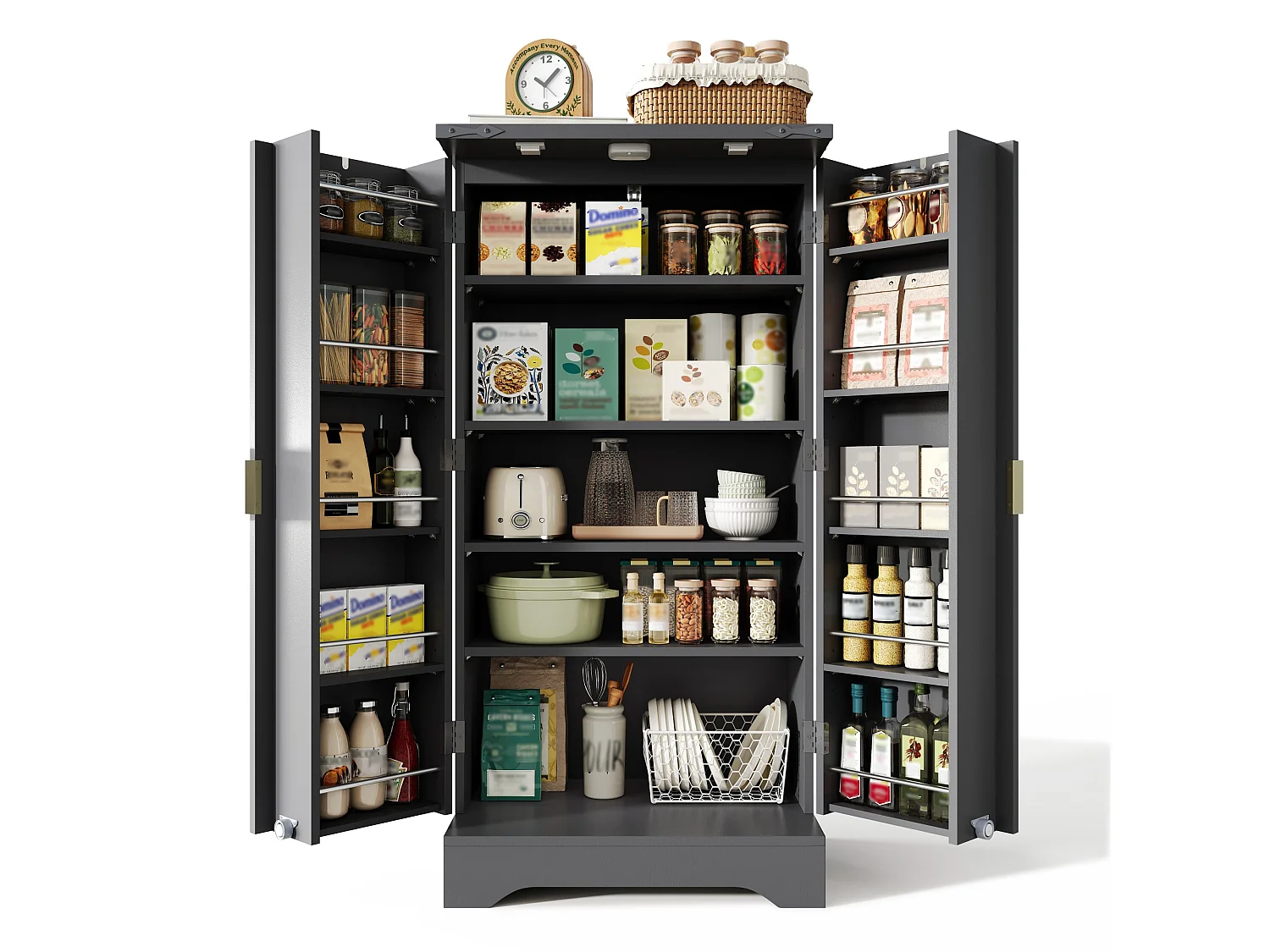 Buffet haut avec LED , 2 portes et étagères réglables – Noir 60,5 x 40 x 120 cm