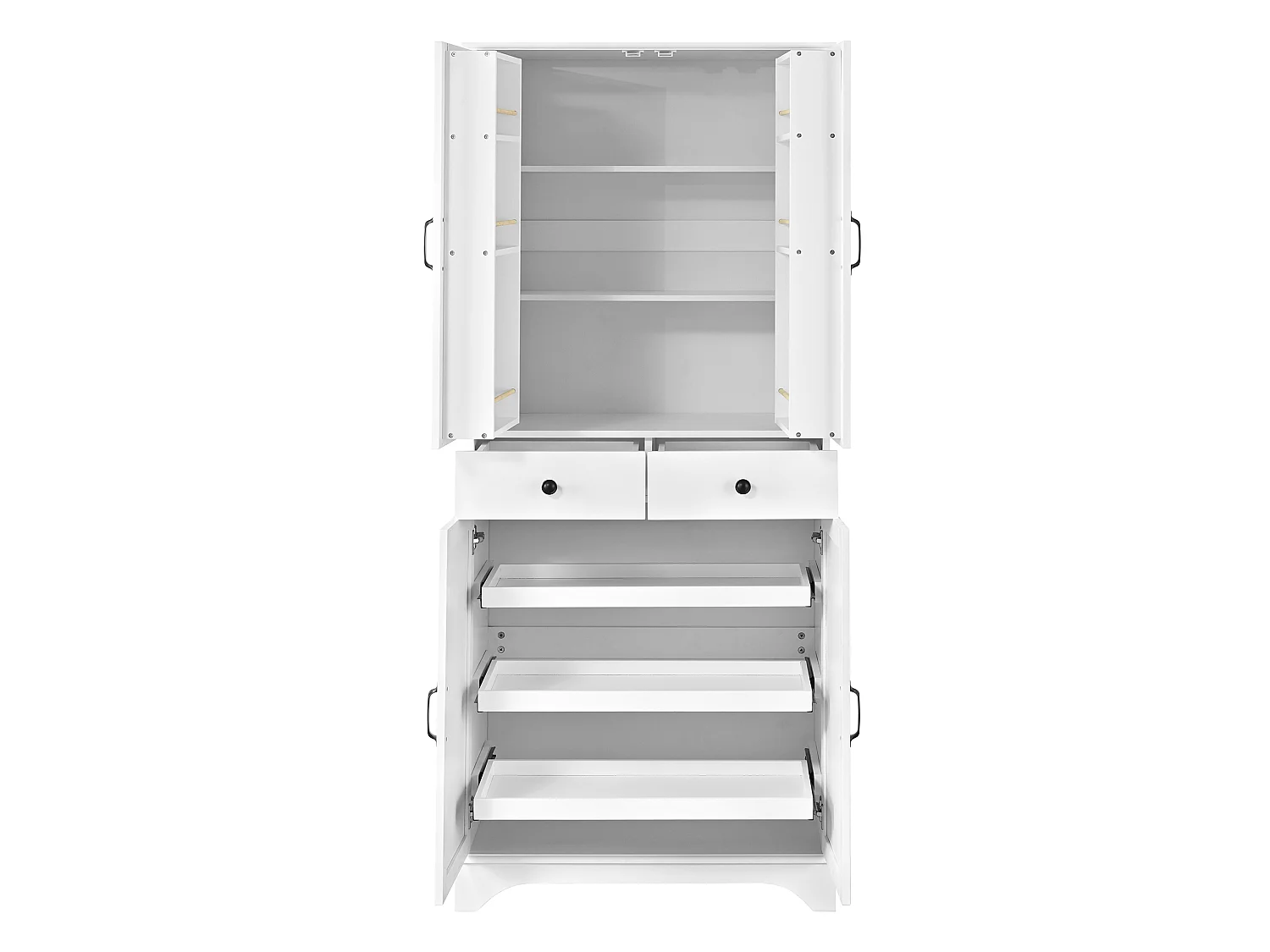 Armoire haute blanc avec 2 tiroirs et étagères coulissantes - Pour salle à manger, salon et cuisine
