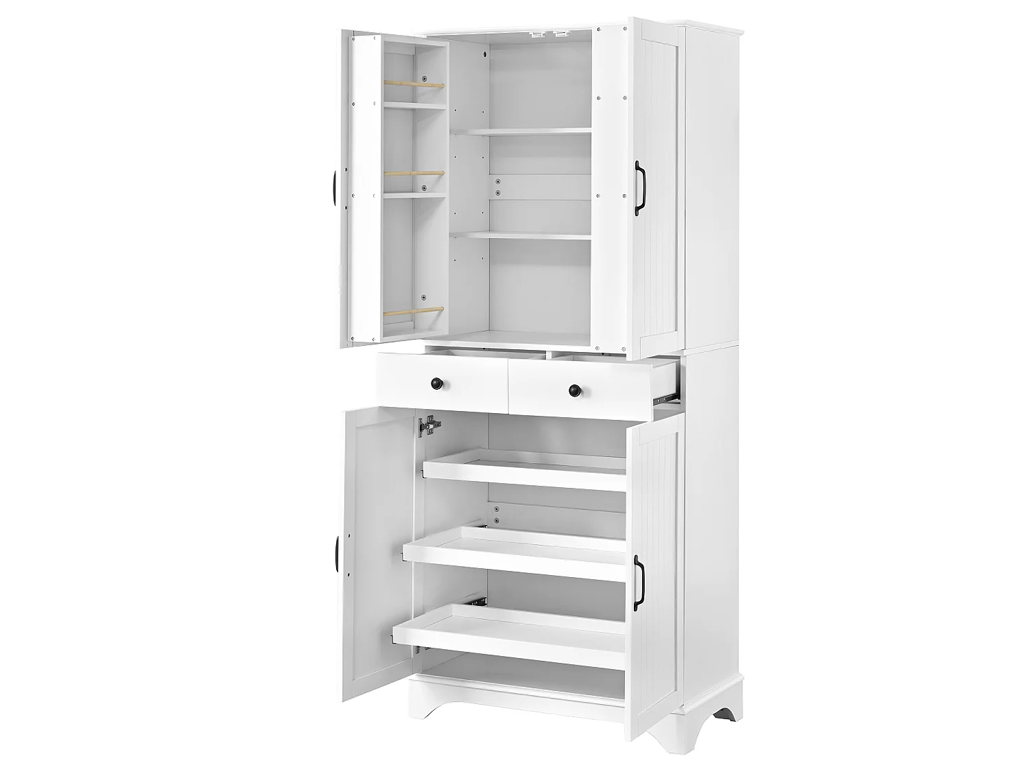Armoire haute blanc avec 2 tiroirs et étagères coulissantes - Pour salle à manger, salon et cuisine