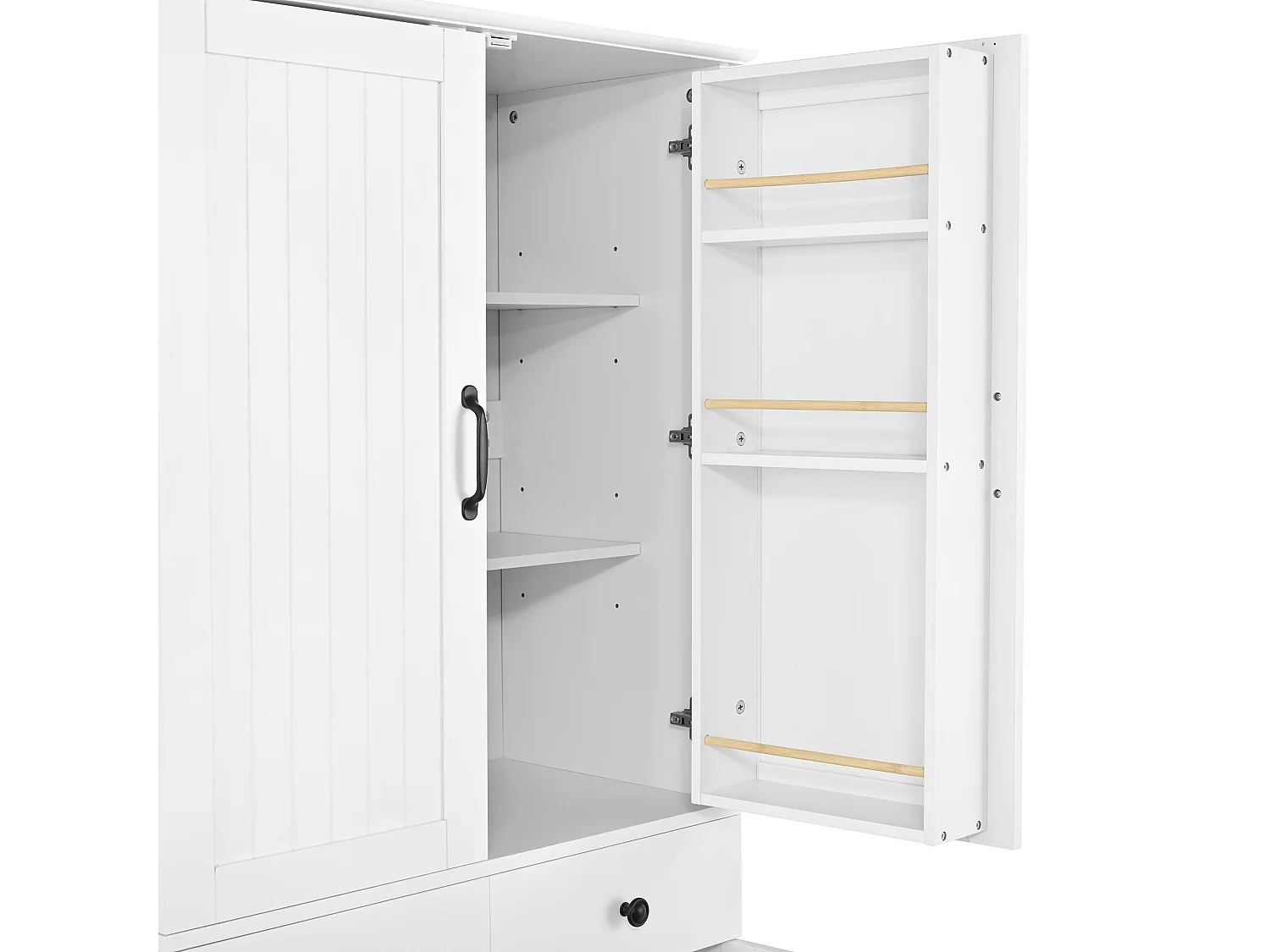 Armoire haute blanc avec 2 tiroirs et étagères coulissantes - Pour salle à manger, salon et cuisine