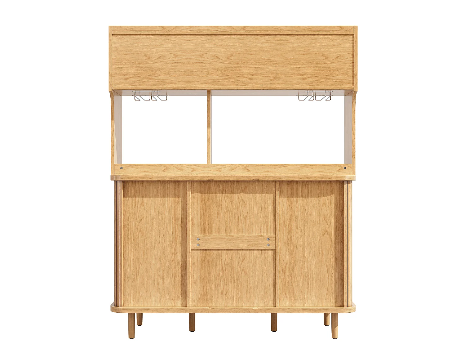 Köksbuffé 140x40,5x174,5 cm, förvaringsskåp med skjutdörrar i glas och rottinglådor - Natur