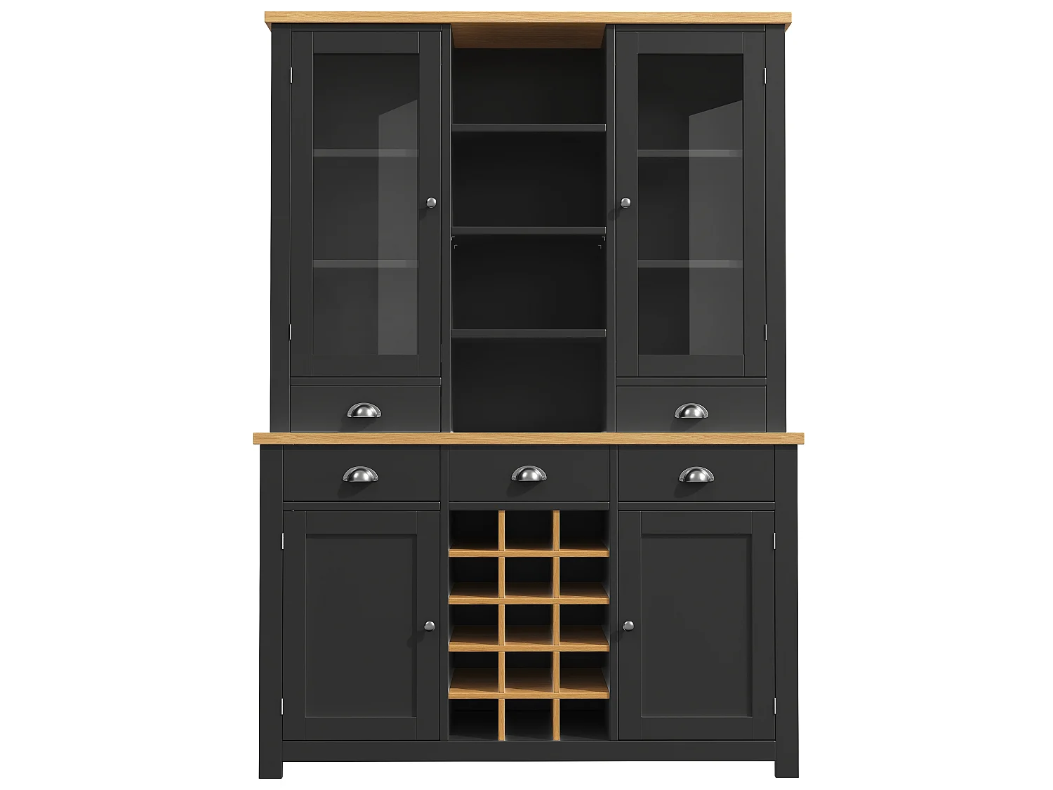 Buffet de cuisine avec portes ,casier à vin et 5 tiroirs - Noir 120x40x185 cm