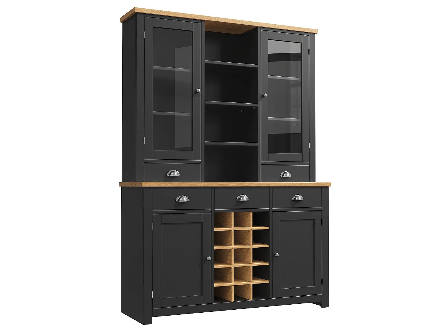 Buffet de cuisine avec portes ,casier à vin et 5 tiroirs - Noir 120x40x185 cm