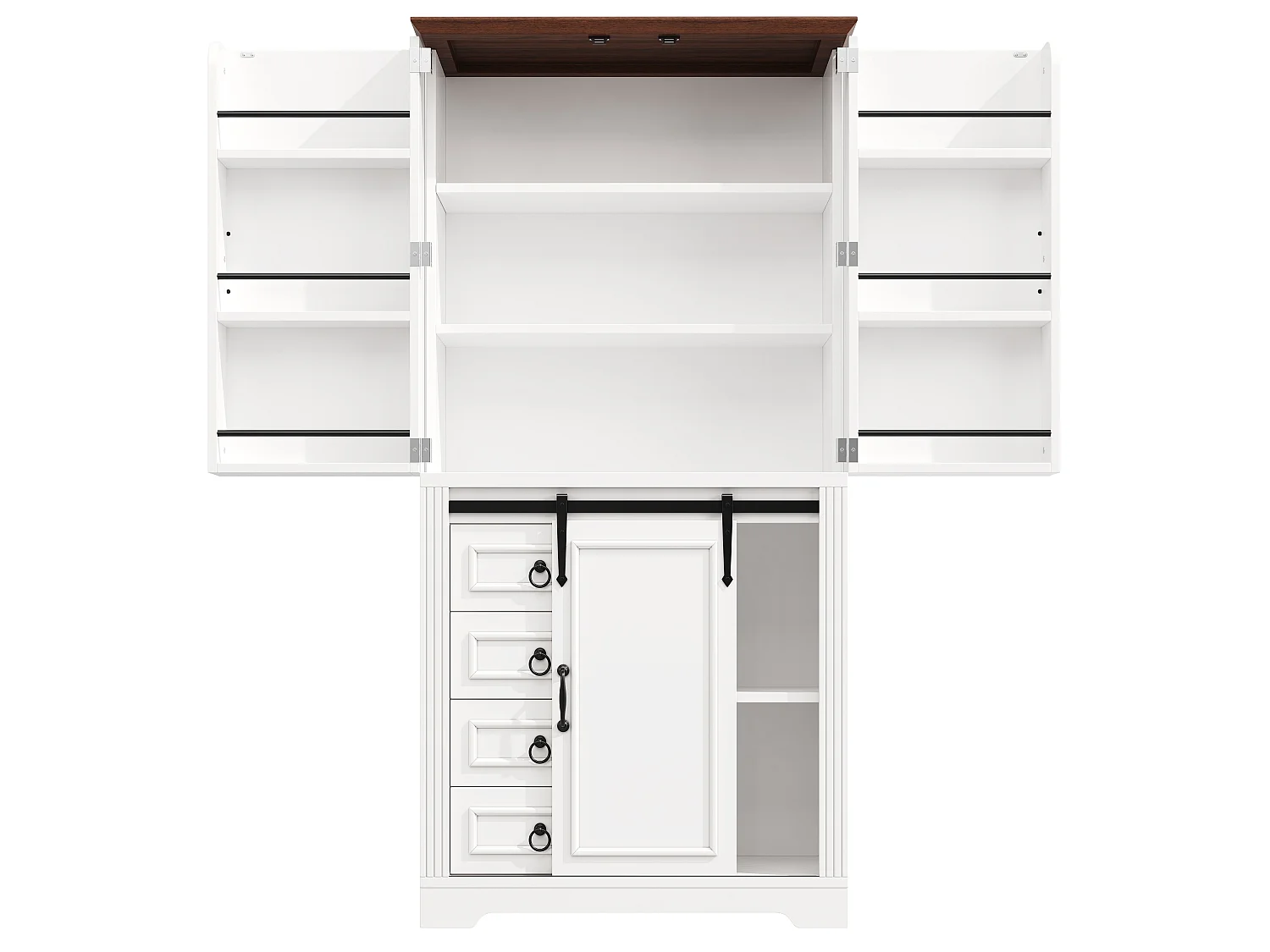 Armoire haute avec porte-snacks latéral et 4 tiroirs - Buffet blanc en bois