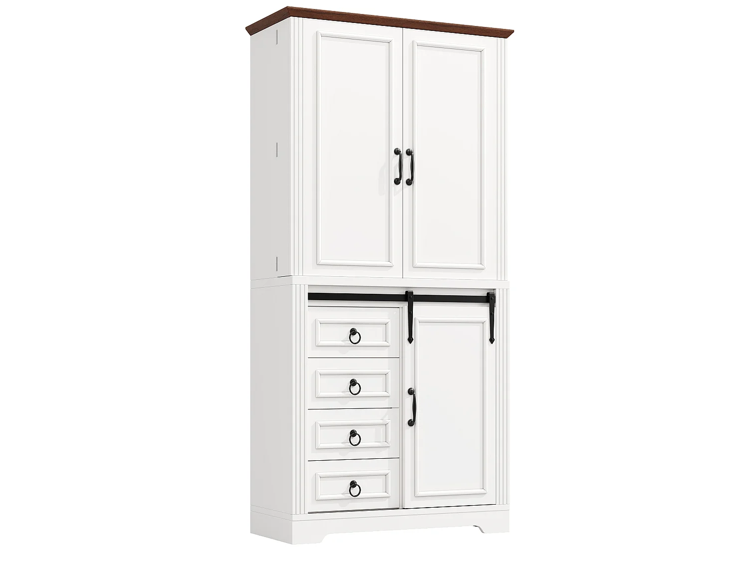 Armoire haute avec porte-snacks latéral et 4 tiroirs - Buffet blanc en bois