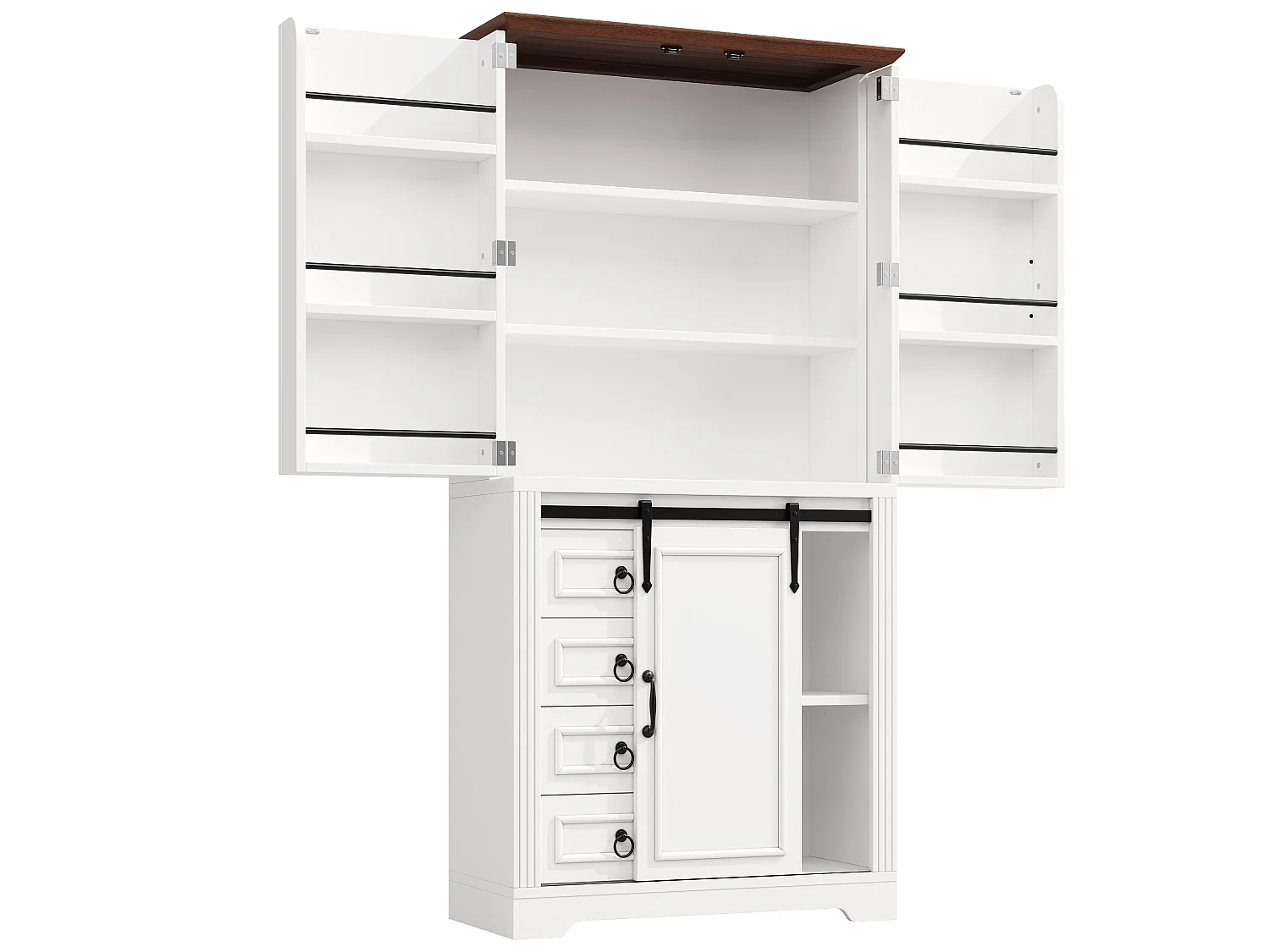 Armoire haute avec porte-snacks latéral et 4 tiroirs - Buffet blanc en bois