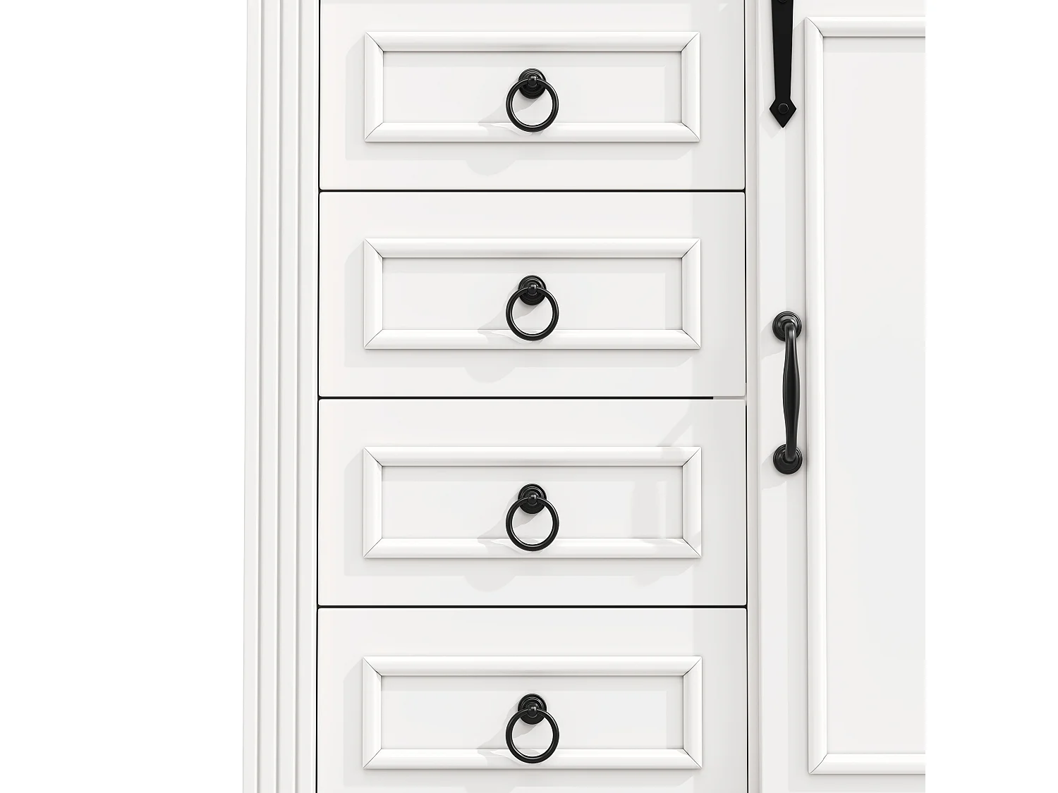 Armoire haute avec porte-snacks latéral et 4 tiroirs - Buffet blanc en bois
