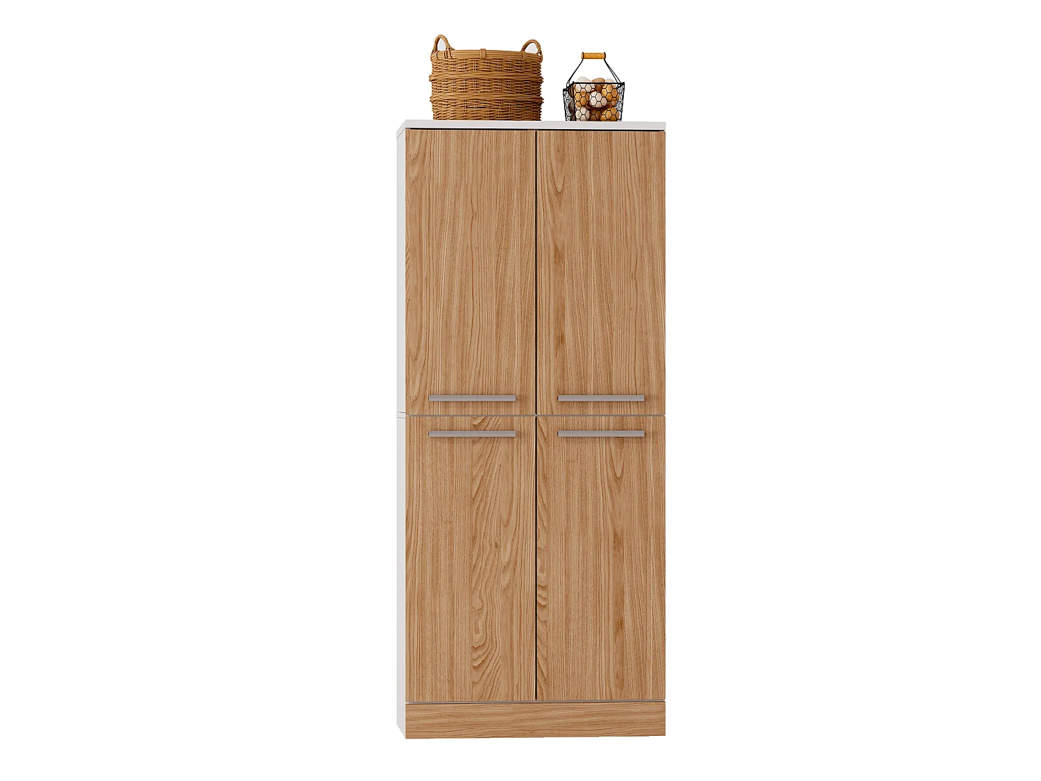 Armoire de cuisine haute avec 4 portes et étagères réglables - Couleur bois et blanc