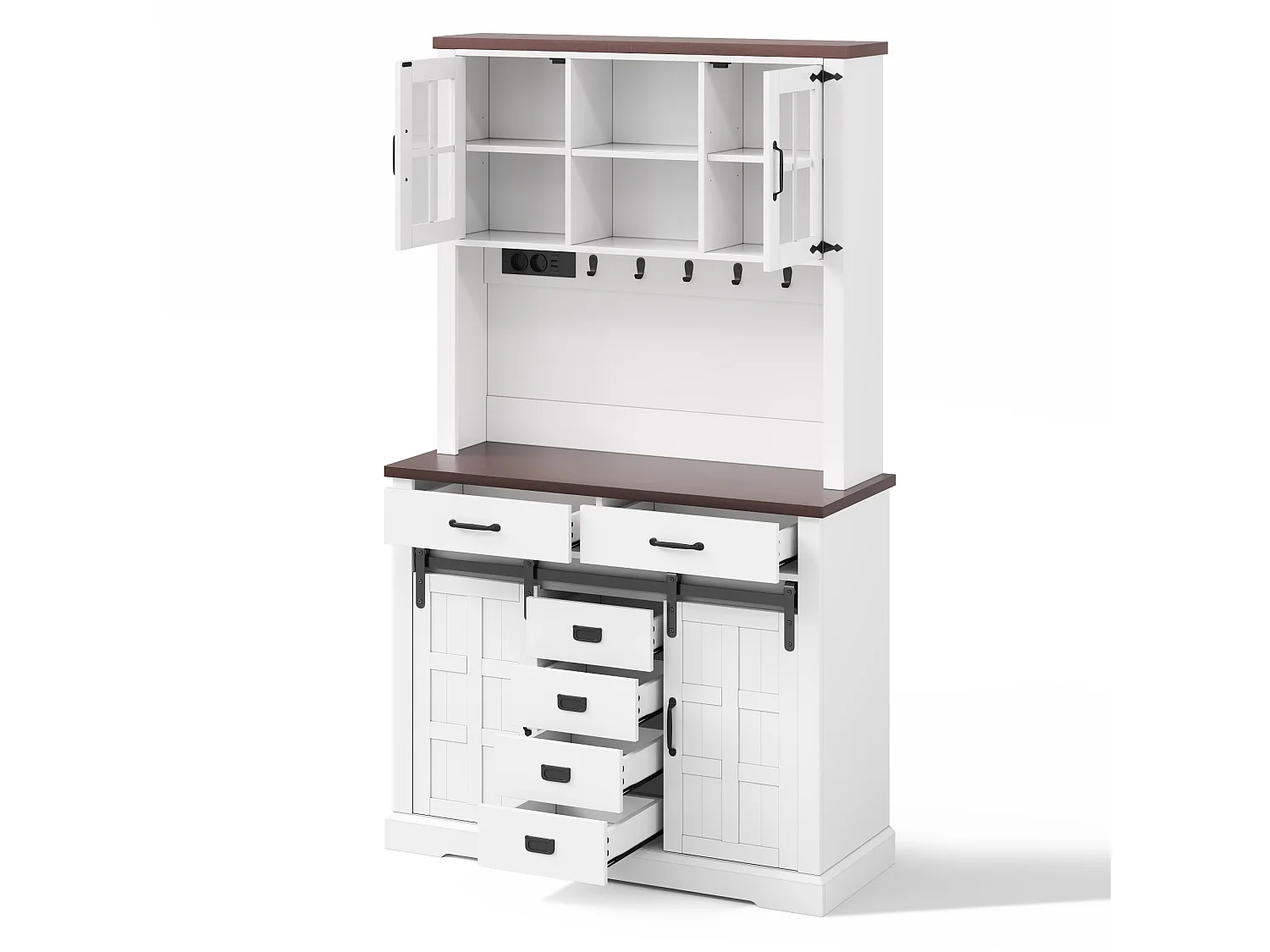Szafka kuchenna 108x40x180cm - z oświetleniem LED i gniazdkiem - z 4 drzwiami i 3 szufladami - regulowane półki - biały