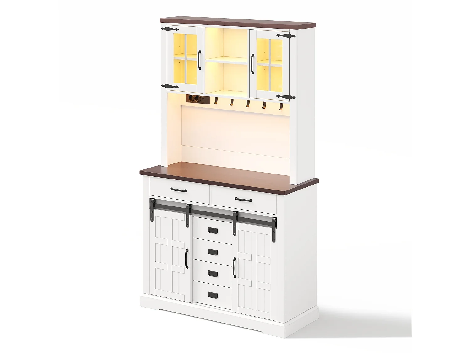 Szafka kuchenna 108x40x180cm - z oświetleniem LED i gniazdkiem - z 4 drzwiami i 3 szufladami - regulowane półki - biały