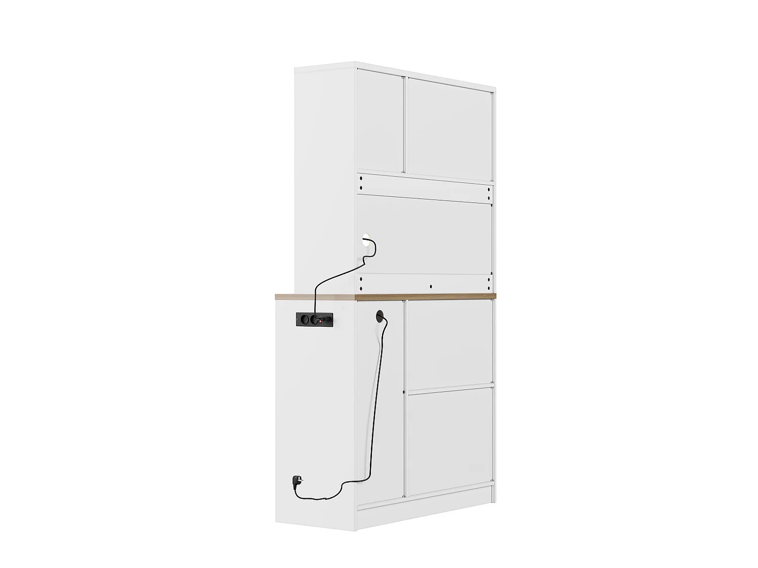 Buffet de cuisine avec LED, prise électrique et casier à vin 100 x 40 x 180 cm - Bois et blanc