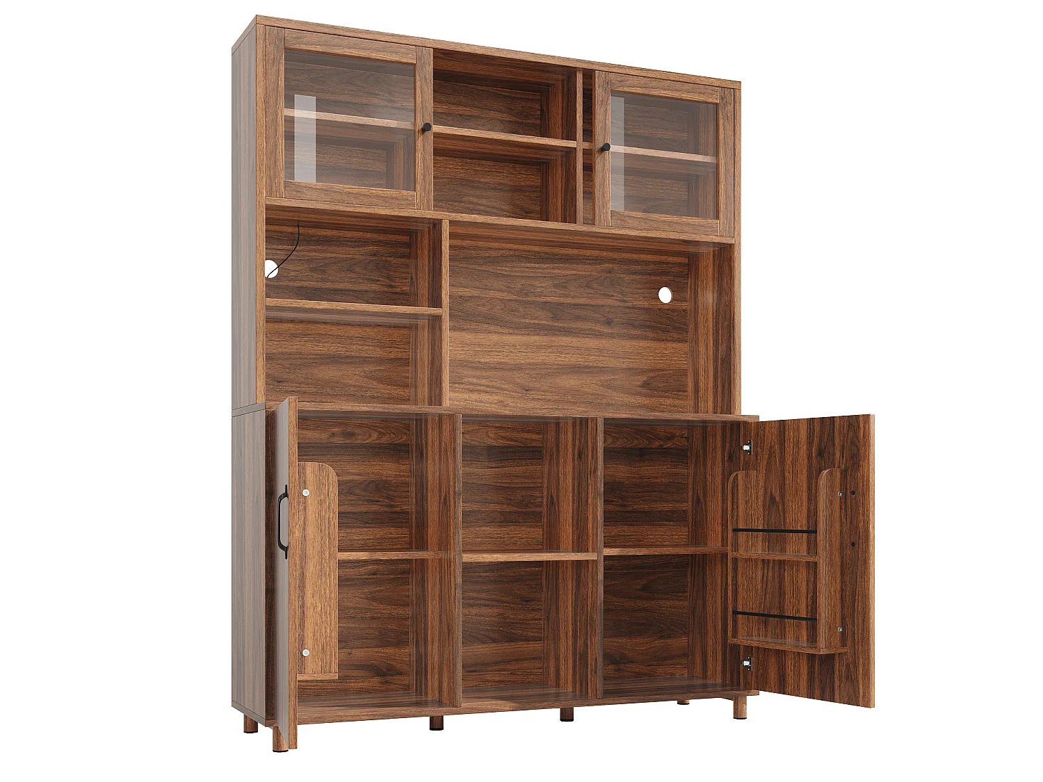 Buffet de cuisine 140x40x185cm - 2 portes - avec éclairage LED - meuble haut - buffet polyvalent - Marron