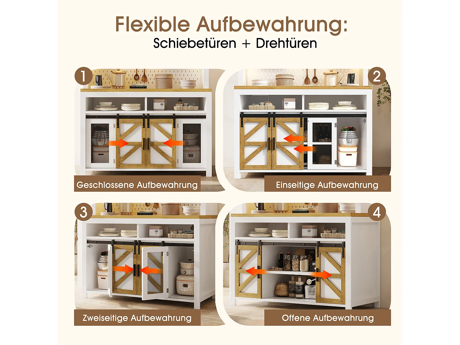 Kredens kuchenny 120x40x174,5 cm - z drzwiami przesuwnymi, portem USB, perforowanym panelem i oświetleniem LED - Biały