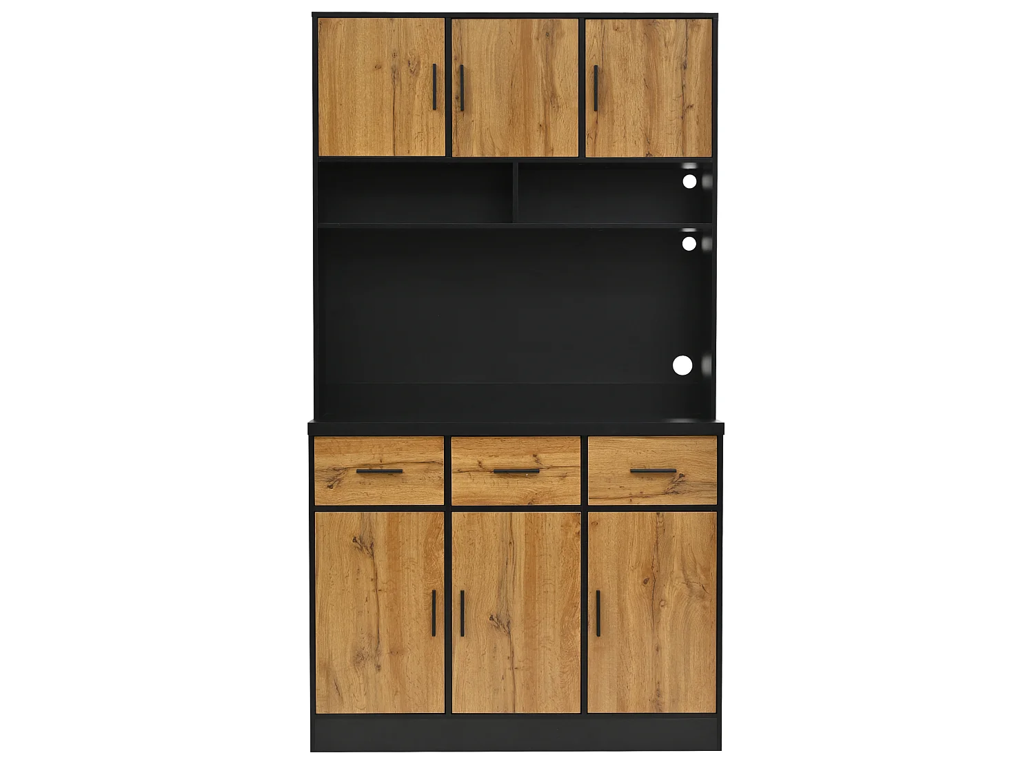 Kitchen sideboard with LED lighting - 6 doors, 3 drawers and 3 open compartments - Natural