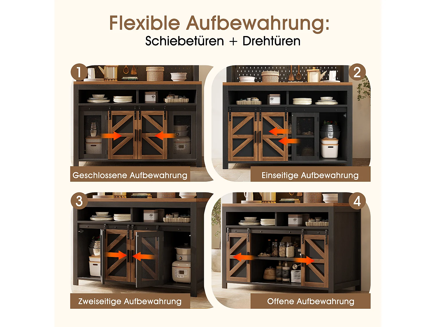Kredens kuchenny 120x40x174,5 cm - z drzwiami przesuwnymi, portem USB, perforowanym panelem i oświetleniem LED - Czarny