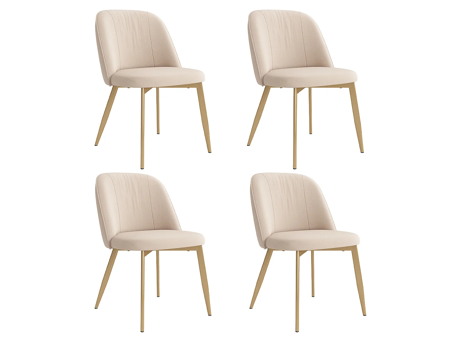 Lot de 4 chaises de salle à manger en velours et métal - Beige et or