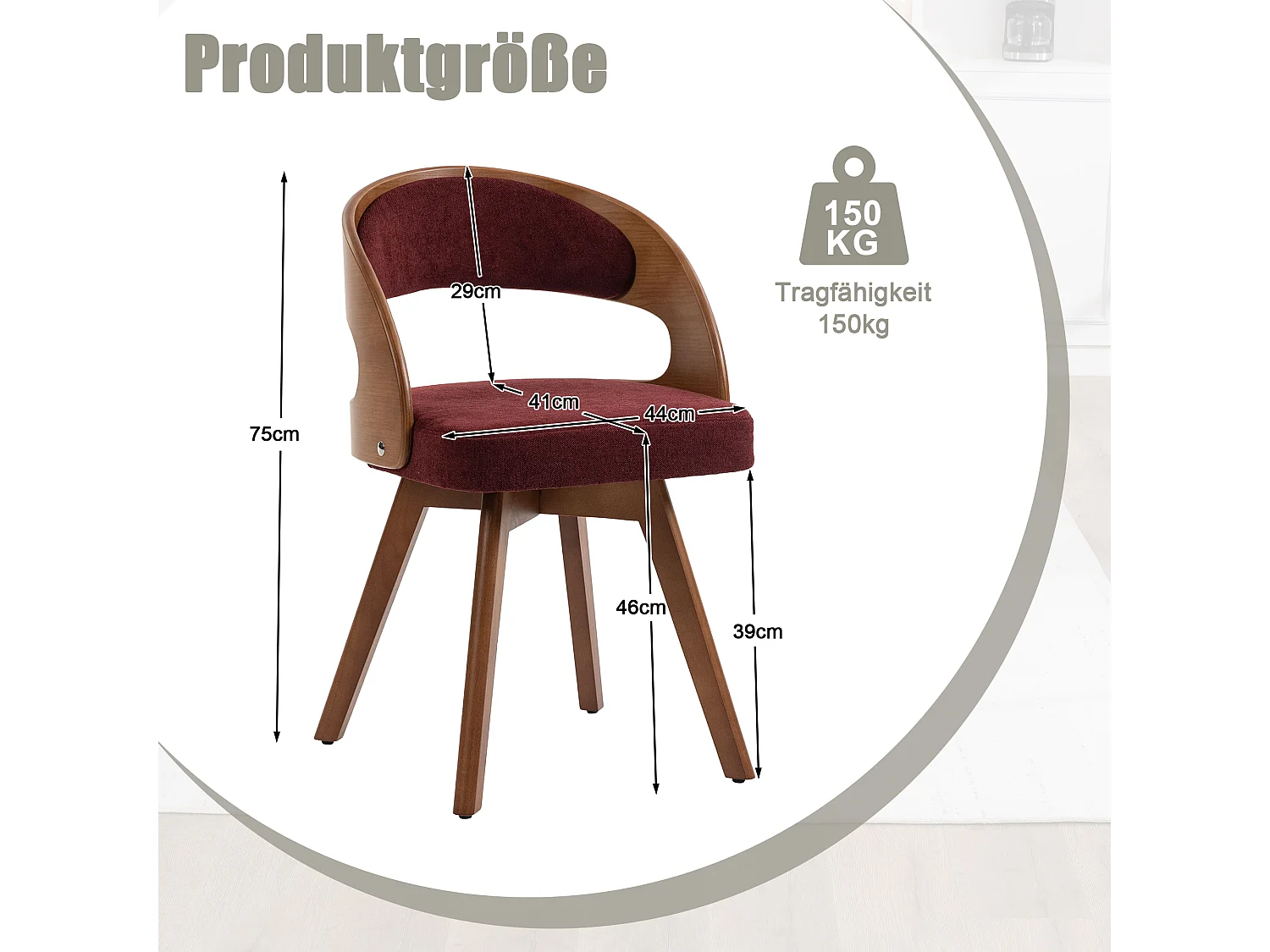 Set van 2 draaibare houten stoelen met gebogen rugleuningen - Bordeauxrode linnen stof