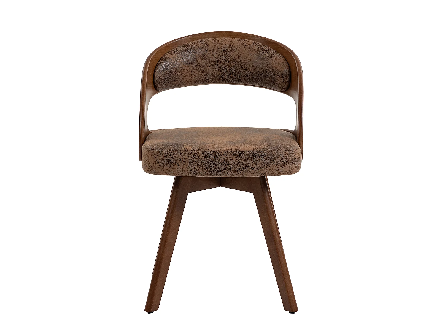Set van 2 draaibare houten stoelen met gebogen rugleuningen - Bruine technische stof