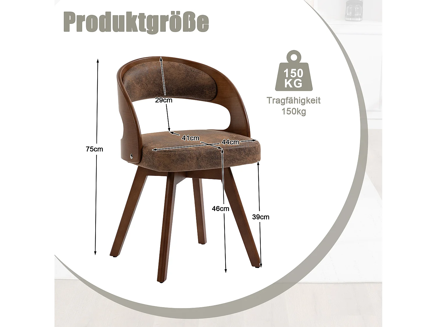 Set van 2 draaibare houten stoelen met gebogen rugleuningen - Bruine technische stof