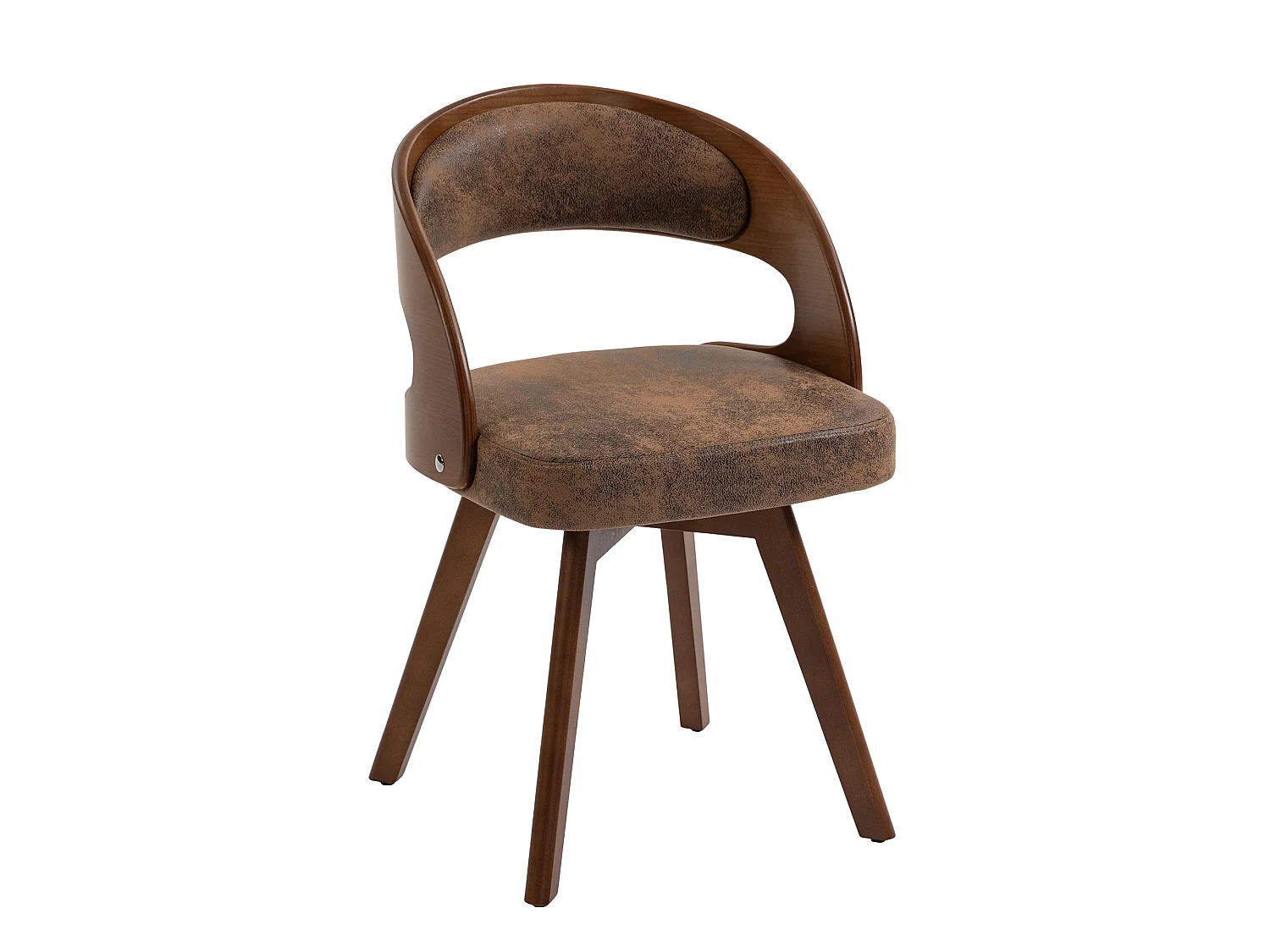 Set van 2 draaibare houten stoelen met gebogen rugleuningen - Bruine technische stof