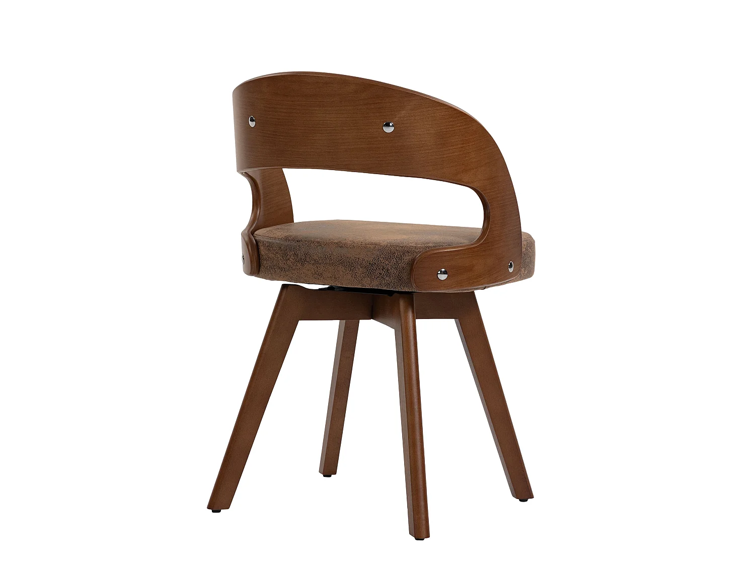 Set van 2 draaibare houten stoelen met gebogen rugleuningen - Bruine technische stof