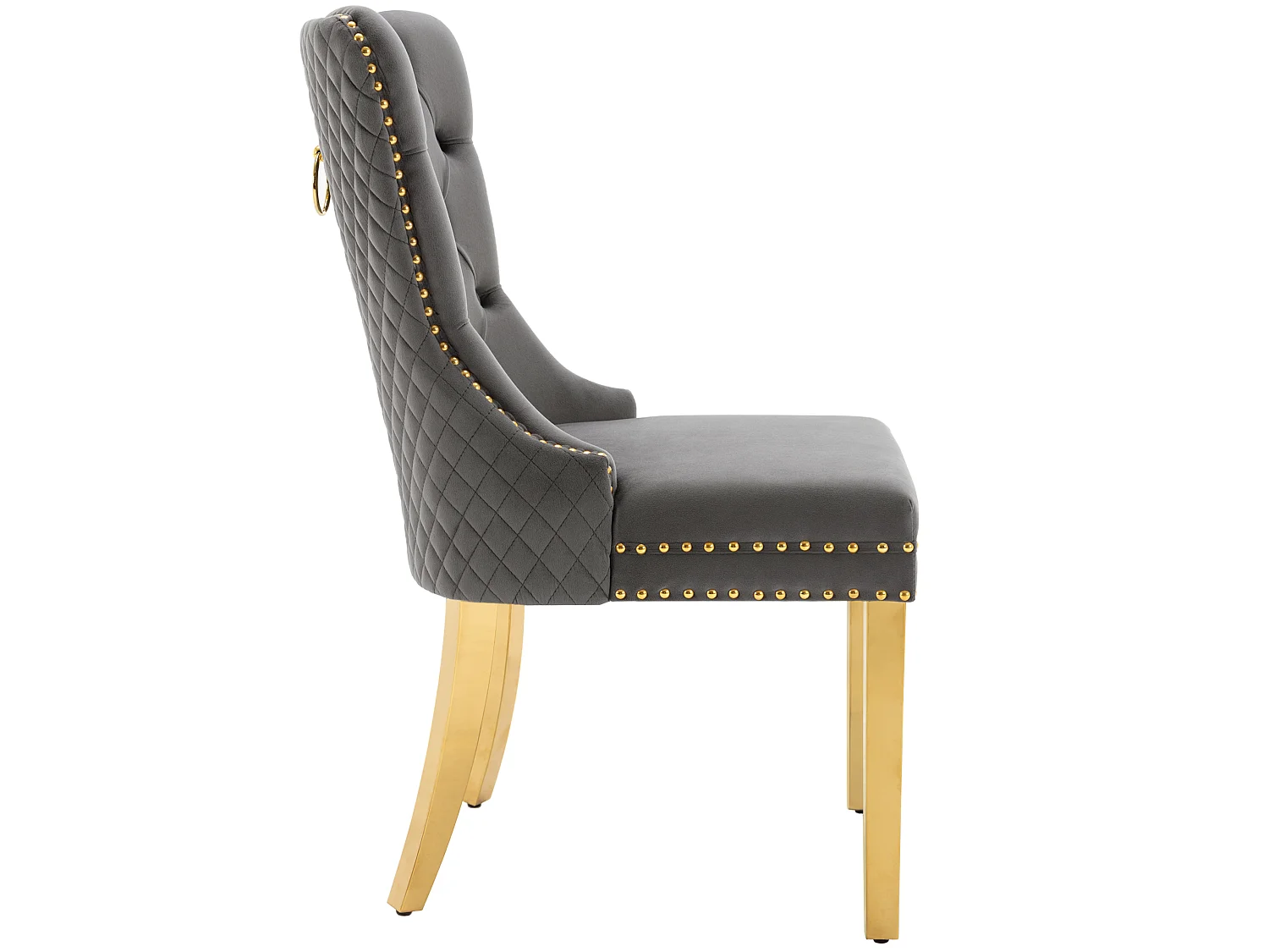 Lot de 4 chaises en velours gris avec garniture cloutée - Pieds en métal doré