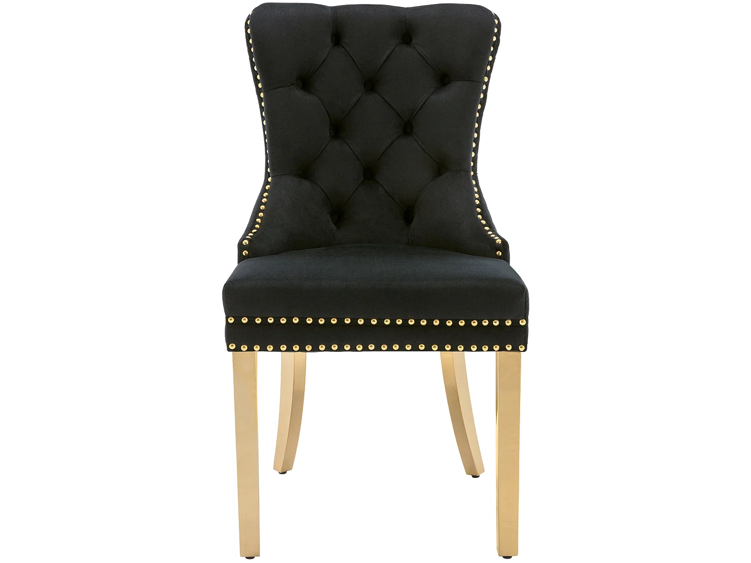 Lot de 4 chaises en velours noir avec garniture cloutée - Pieds en métal doré