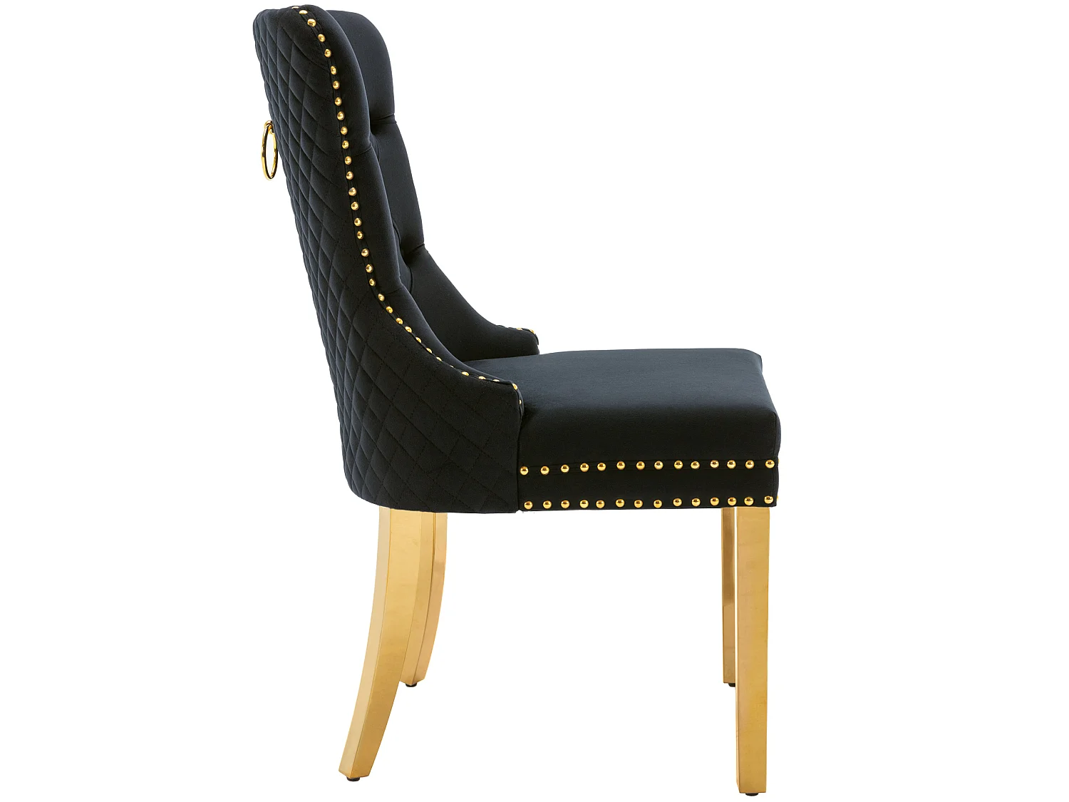 Lot de 4 chaises en velours noir avec garniture cloutée - Pieds en métal doré