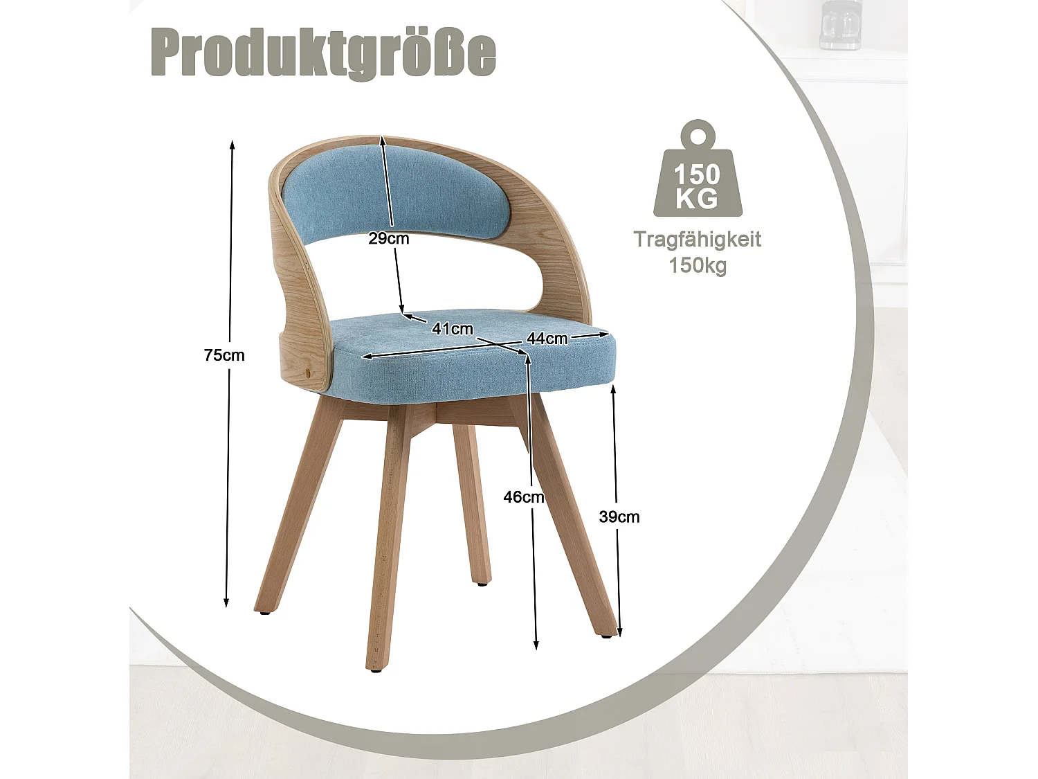 Set van 2 draaibare stoelen van licht hout - Blauwe linnen zitkussens
