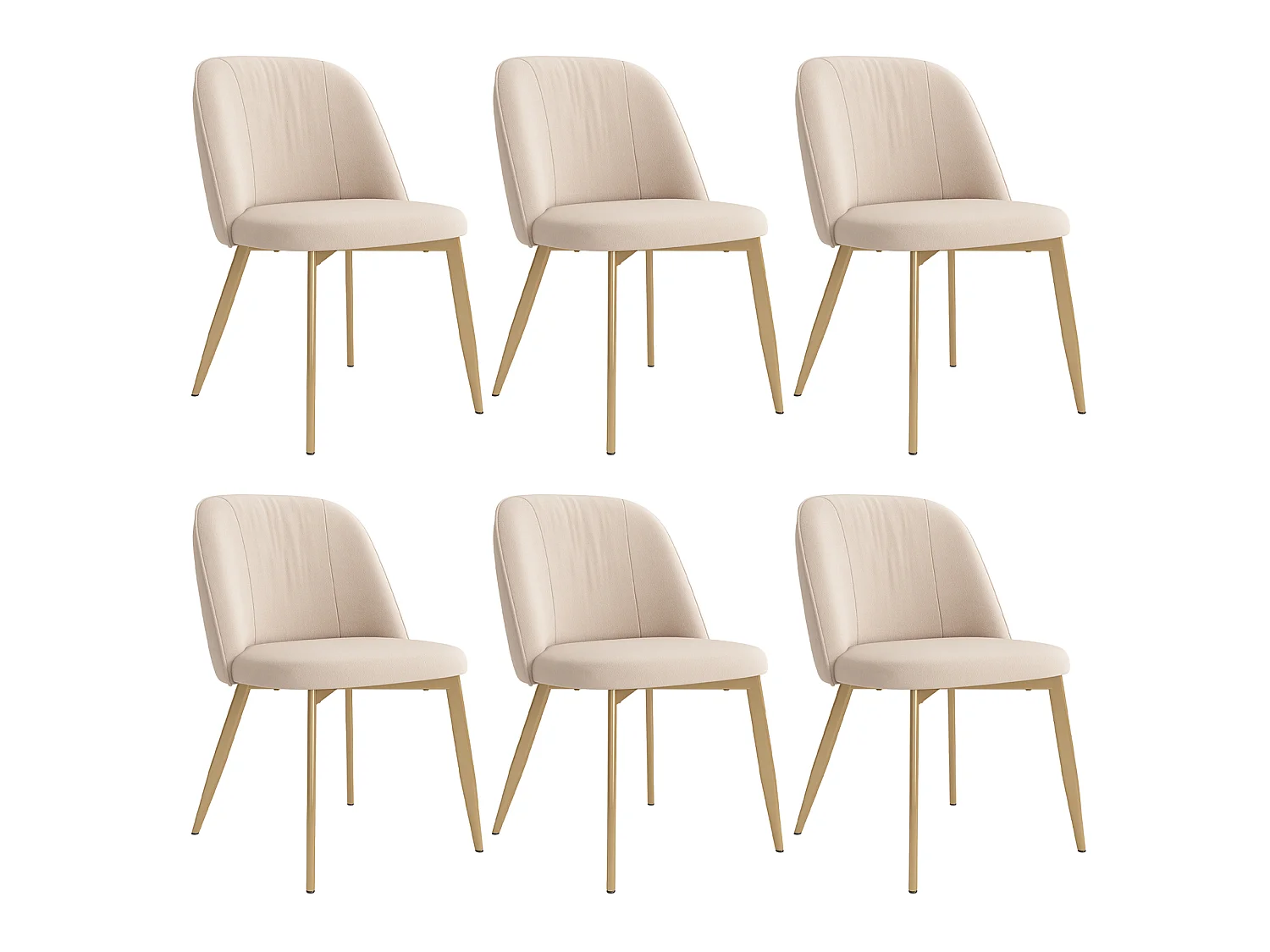 Lot de 6 chaises de salle à manger en velours et métal - Beige et or
