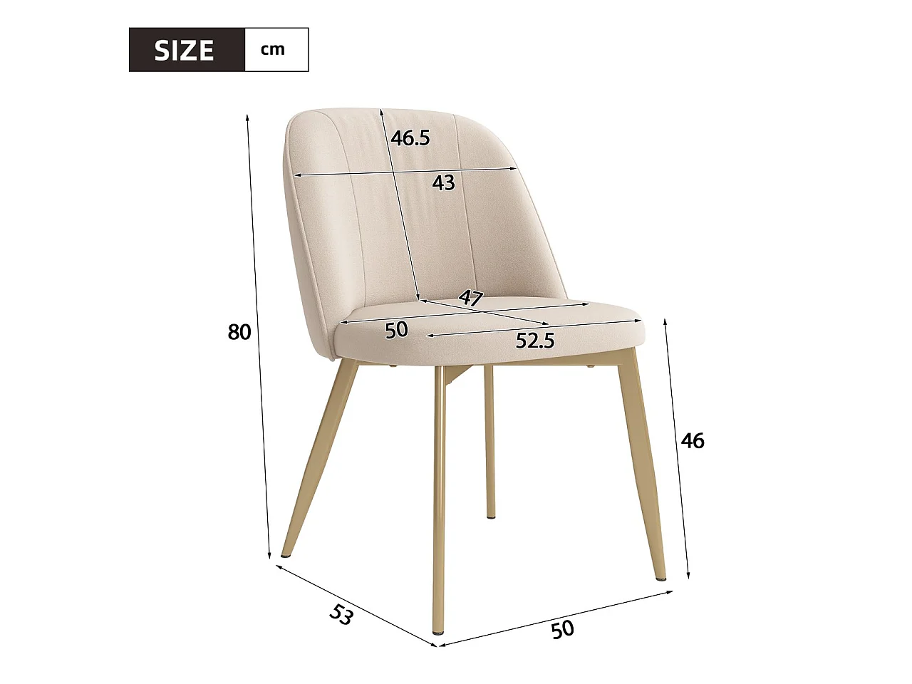 Lot de 6 chaises de salle à manger en velours et métal - Beige et or