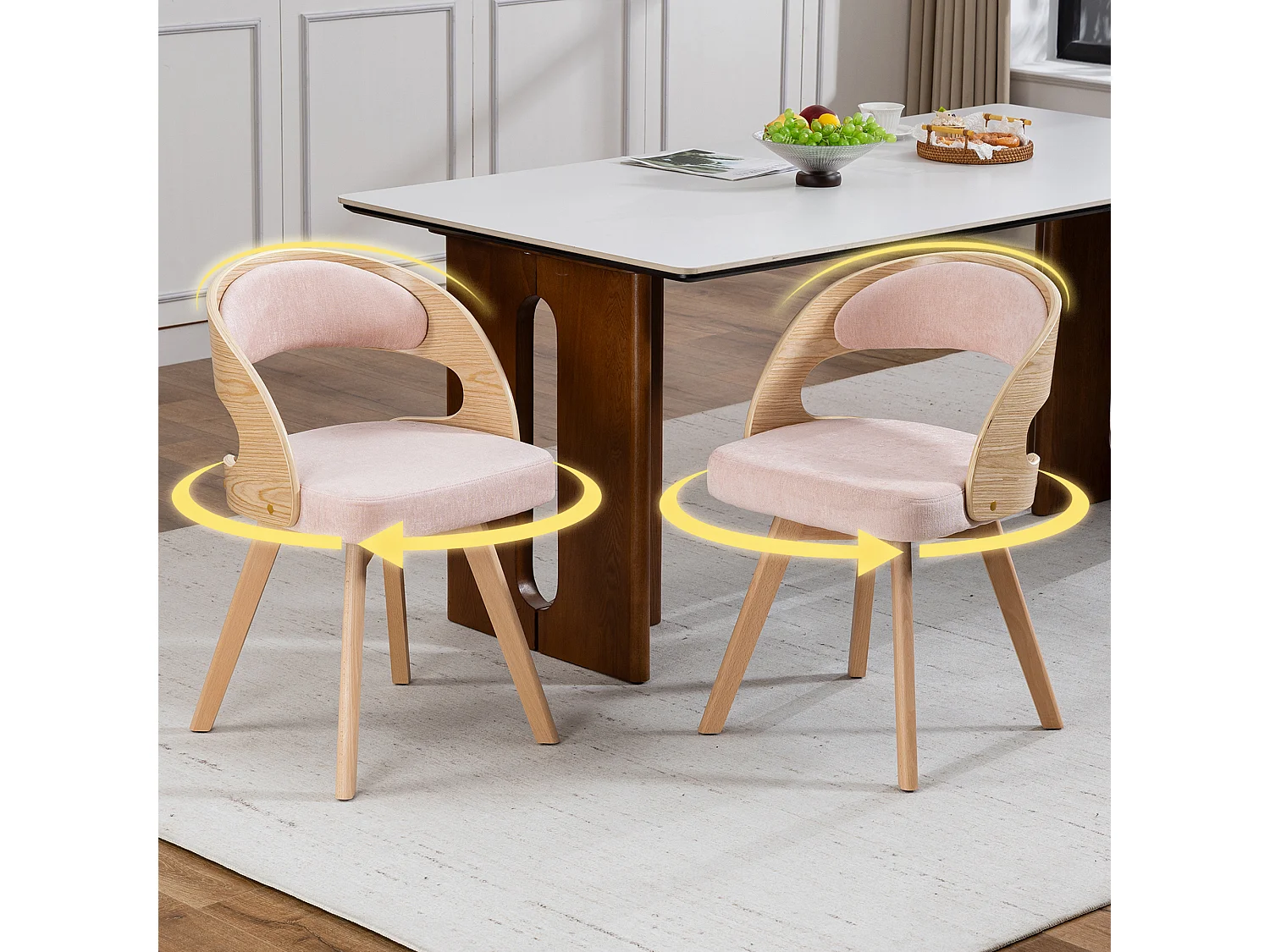 Set van 2 draaibare stoelen van licht hout - Roze linnen zitkussens