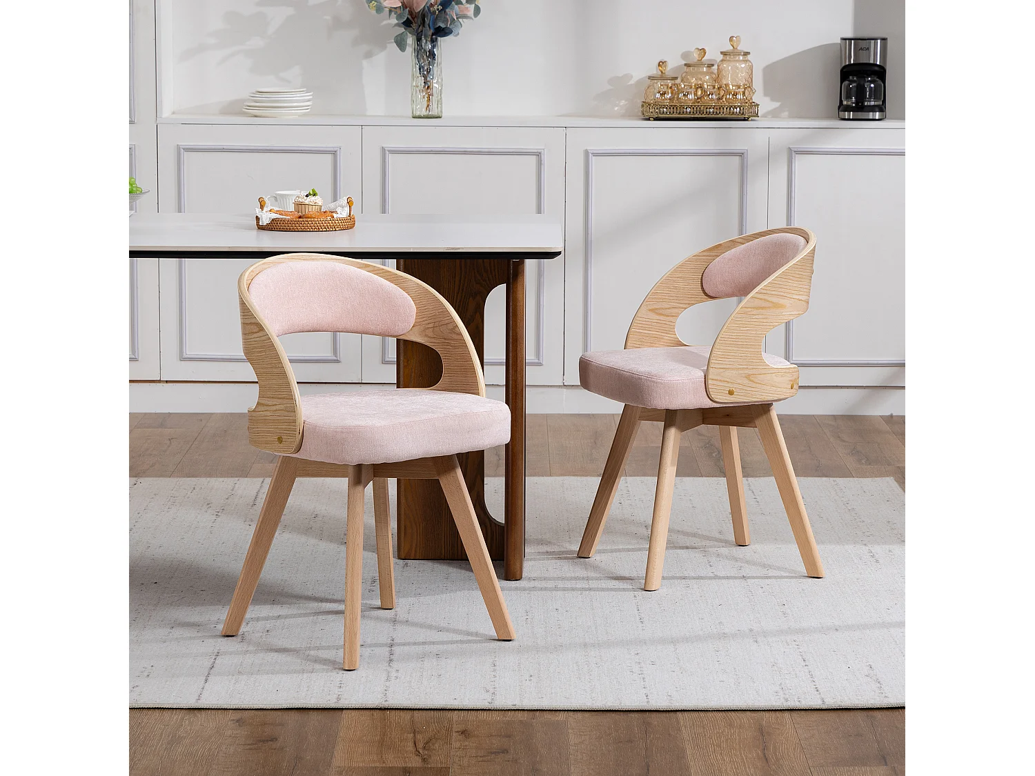 Set van 2 draaibare stoelen van licht hout - Roze linnen zitkussens