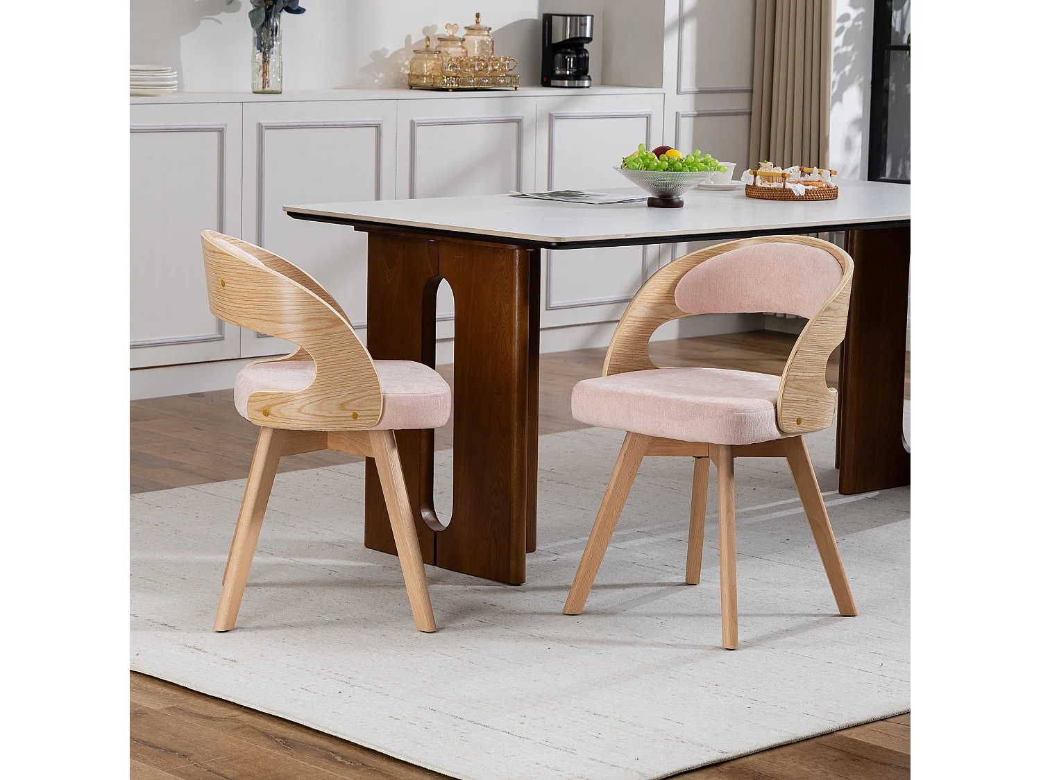 Set van 2 draaibare stoelen van licht hout - Roze linnen zitkussens