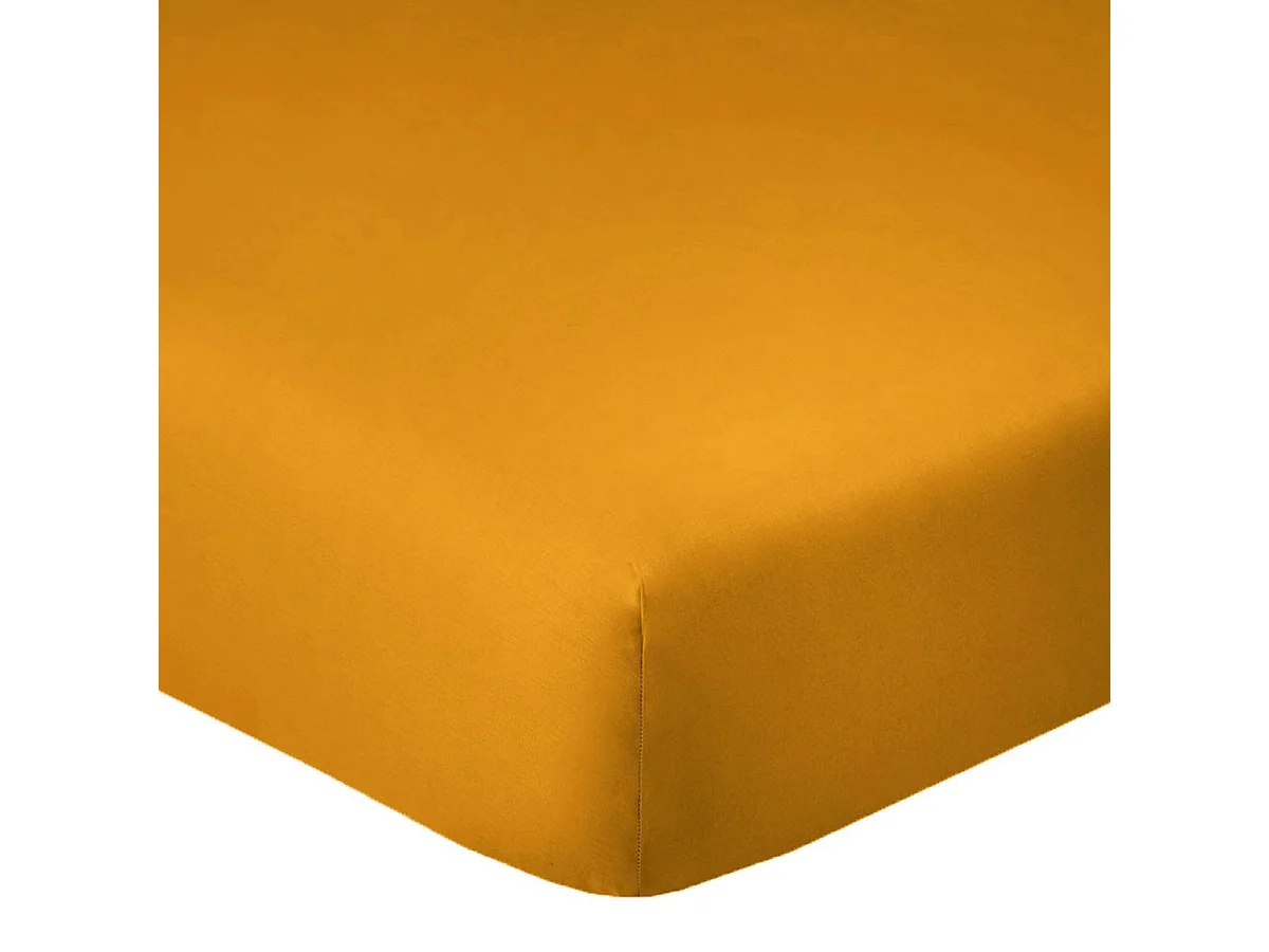 Drap housse 160x200 bonnet 35cm 100% coton safran - VITALIA
