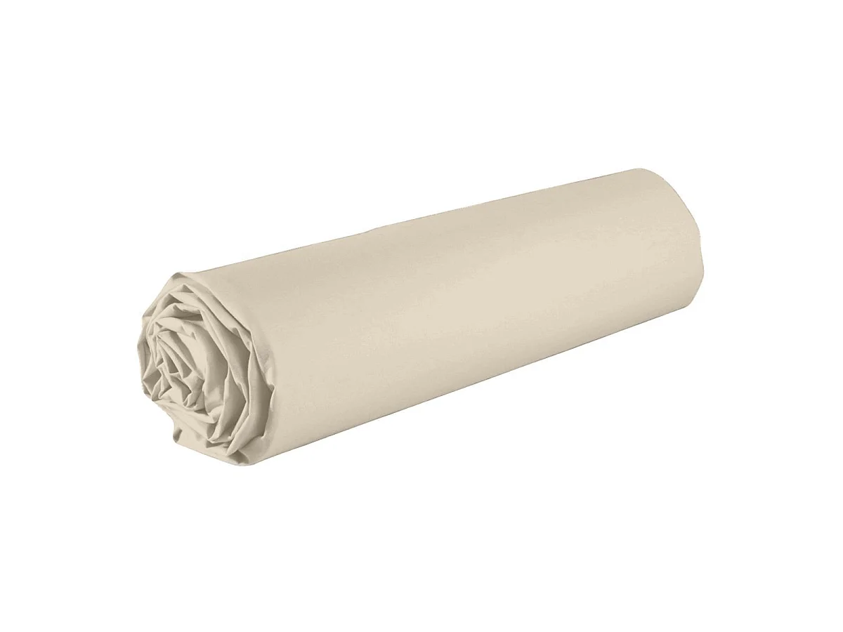 Drap housse 160x200 bonnet 35cm 100% coton grège - VITALIA