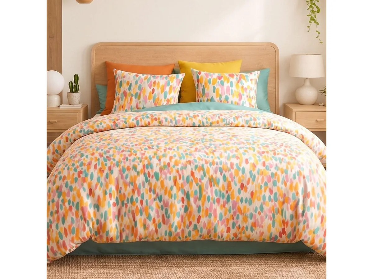 Parure housse de couette 240x220cm + 2 taies motif graphique multicolore 100% coton - MILIANO