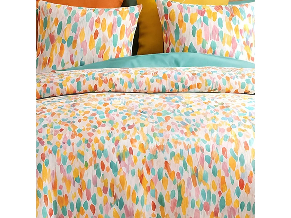 Parure housse de couette 240x220cm + 2 taies motif graphique multicolore 100% coton - MILIANO
