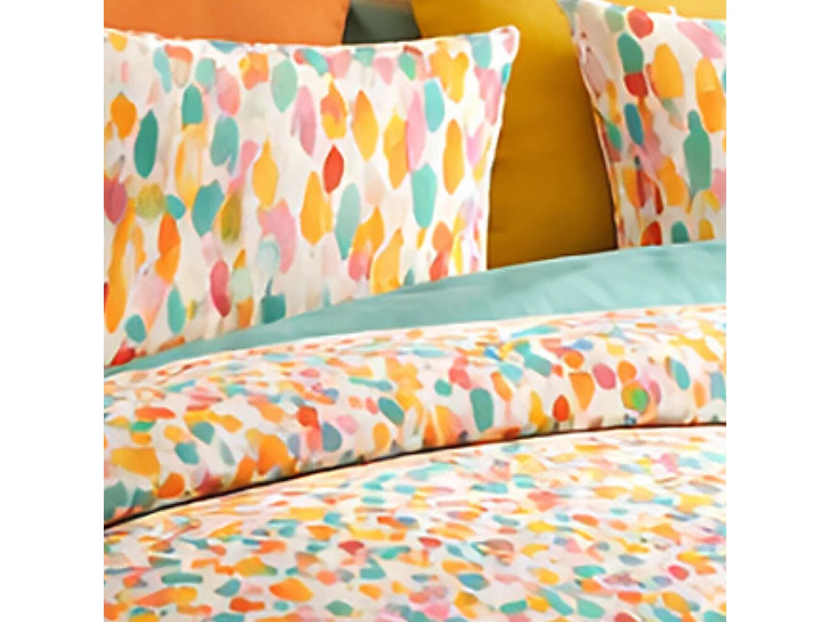Parure housse de couette 260x240cm + 2 taies motif graphique multicolore 100% coton - MILIANO