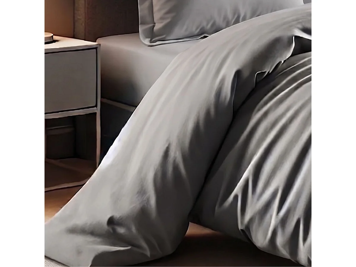 Drap housse 180x200 bonnet 35cm 100% coton gris silver - VITALIA