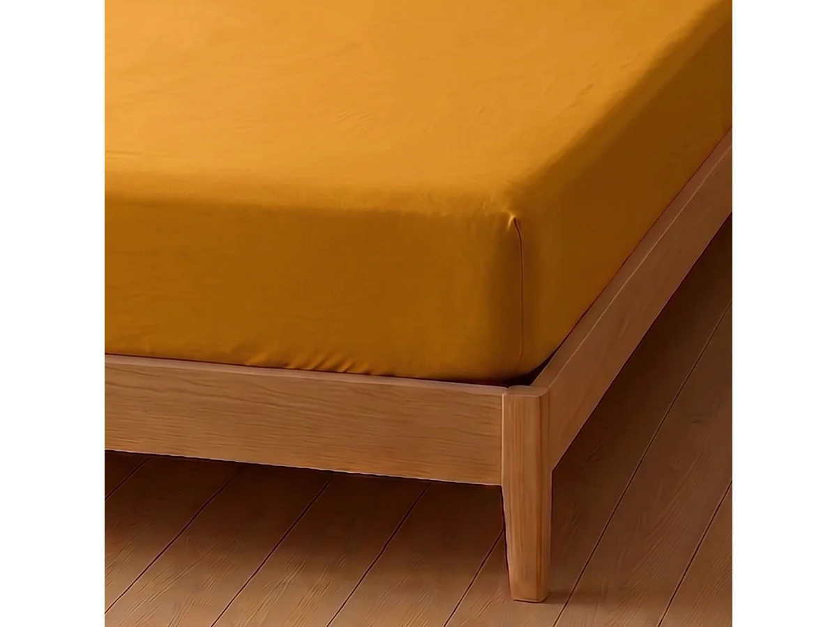 Drap housse 180x200 bonnet 35cm 100% coton safran - VITALIA