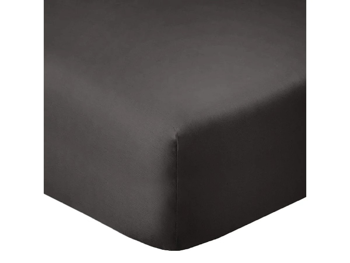 Drap housse 90x190 bonnet 35cm 100% coton gris foncé - VITALIA