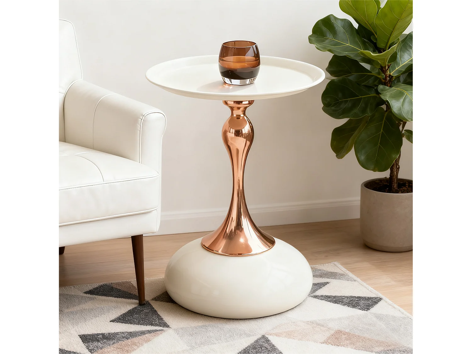 Tables d'appoint ronde blanche de 38 cm avec piètement en métal