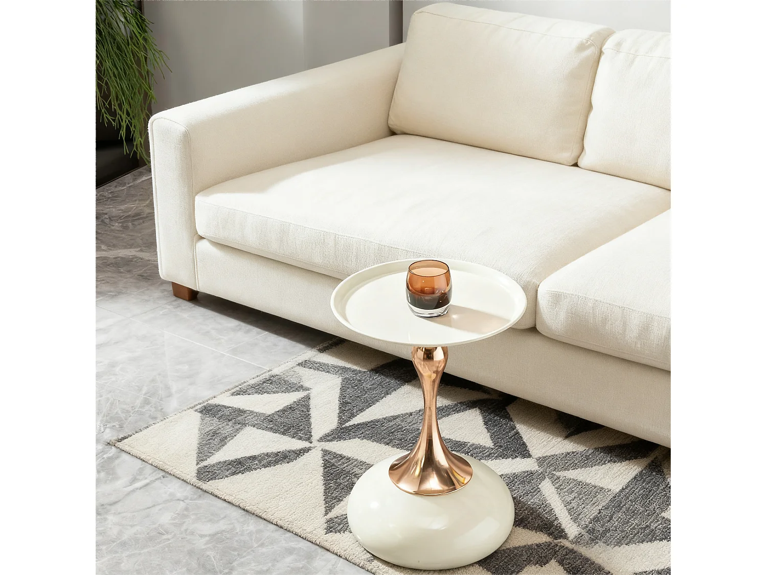 Tables d'appoint ronde blanche de 38 cm avec piètement en métal